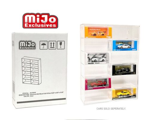 Showcase 1:64 12-Car Display Case Wall Mount Plastic Clear Version With Cover (10.03″ x 3.03″ x 13.62″) – Mijo Exclusives