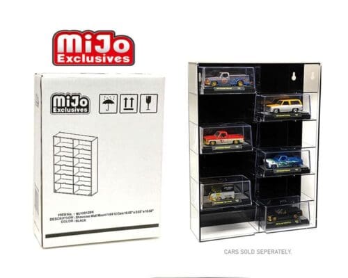 Showcase 1:64 12-Car Display Case Wall Mount Plastic Black Back Version With Cover (10.03″ x 3.03″ x 13.62″) – MiJo Exclusives