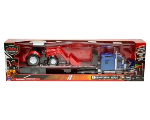 New Ray 1:32 Kenworth W900 Flatbed (Blue) with Kubota (Red) – Long Haul Truckers