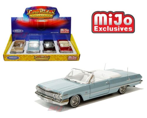 Welly 1:24 1963 Chevrolet Impala SS Convertible Lowrider- Low Rider Collection – MiJo Exclusives – Display Tray Set of 4