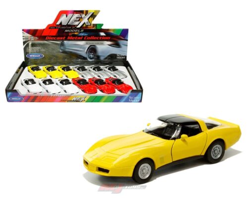 Welly 1982 Chevrolet Corvette Coupe (Yellow,Silver,White,Red)(4.75″) – Display Tray Set of 12