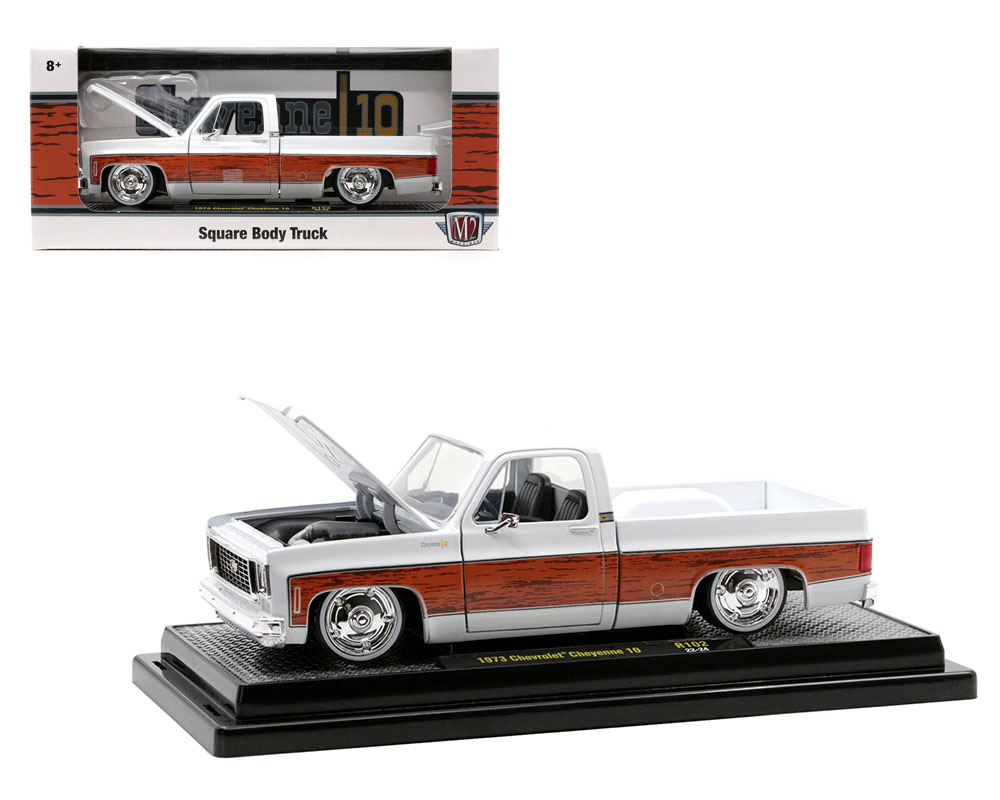 M2 Machines 1:24 1973 Chevrolet Cheyenne 10 Square Body Truck - White with  Wood - Release 102B