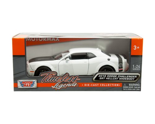 Motormax 1:24 2018 Dodge Challenger SRT Hellcat Widebody – White with Black Hood – Timeless Legends