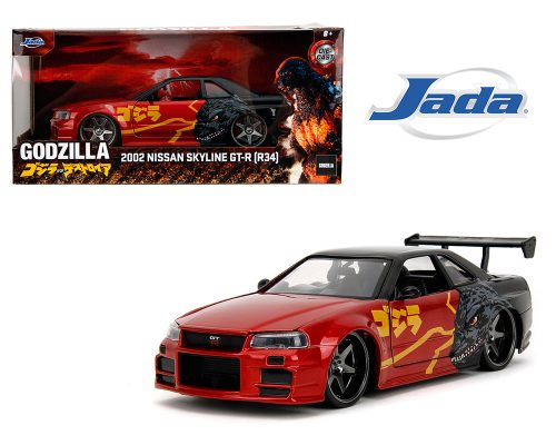 Jada 1:24 2002 Nissan Skyline GT-R R34 Godzilla – Metallic Red and Dark Grey – Godzilla vs Destoroyah – Hollywood Rides