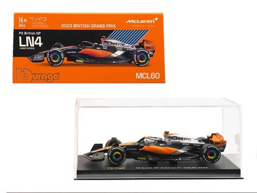 Bburago 1:43 McLaren Team MCL60 #4 Lando Norris 2023 P2 British GP with Driver and Showcase