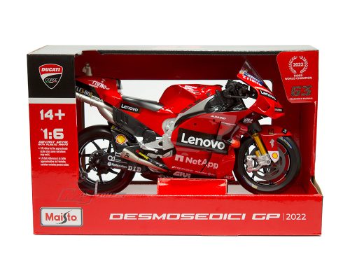 Maisto 1:6 Ducati Desmosedici GP 2022 Rider World Champion #63 Francesco Bagnaia with Stand