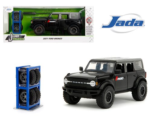 Jada 1:24 2021 Ford Bronco – Black – Just Trucks with Rack and Wheels