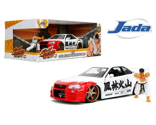 Jada 1:24 2002 Nissan Skyline GT-R R34 and Ryu Figure – Street Fighter – Hollywood Rides