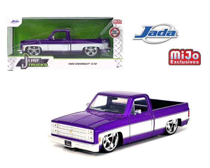 (Preorder) Jada 1:24 1985 Chevrolet C10 Pickup with Cartelli Wheels – Purple White- Just Trucks – MiJo Exclusives Limited Edition 2,400 Pieces