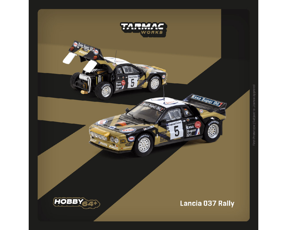 (Preorder) Tarmac Works 1:64 Lancia 037 Rally #5 Rally Catalunya 1985 – Black – Hobby64