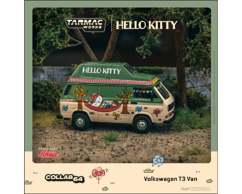 (Preorder) Tarmac Works 1:64 Schuco Volkswagen T3 Camper Van Hello Kitty – Beige Green – Collab64