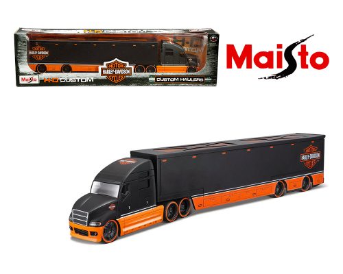 Maisto 1:64 Harley-Davidson Custom Haulers with Logo – Matte Black and Orange – H-D Custom