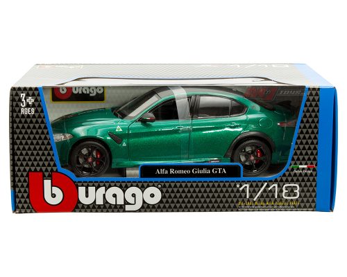 Bburago 1:18 Alfa Romeo Giulia GTA – Green Metallic with Carbon Fiber Roof, Trunk Spoiler, and Aero