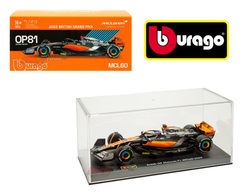 Bburago 1:43 McLaren Formula 1 Team MCL60 #81 Oscar Piastri 2023 British Grand Prix with Display Case