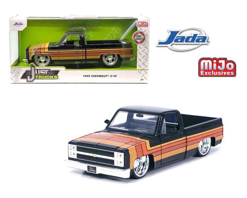 Jada 1:24 1985 Chevrolet C10 Pickup with Paradox Wheels – Black w/ Stripes – Just Trucks – MiJo Exclusives Limited Edition 2,400 Pieces