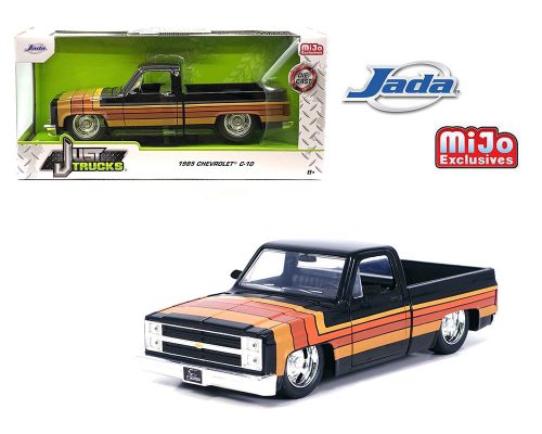 Jada 1:24 1985 Chevrolet C10 Pickup with GM Rally Wheels – Black w/ Stripes – Just Trucks – MiJo Exclusives Limited Edition 2,400 Pieces