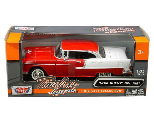 Motormax 1:24 1955 Chevrolet Bel Air – Two-Tone Red/Cream – Timeless Legends