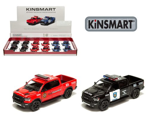 Kinsmart 1:78 2019 Ram 1500 Police/Firefighter Edition – 3 Colors – Display Tray Set of 12