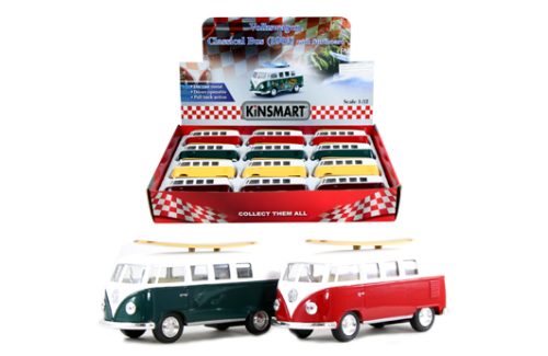 Kinsmart 1:32 1962 Volkswagen Bus with Long Board Solid (4- Display Tray Set of 12)