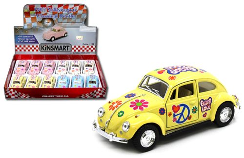 Kinsmart 1:32 1967 Volkswagen Classical Beetle Peace & Love – Display Tray Set of 12