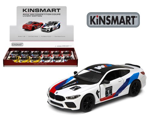 Kinsmart 1:38 BMW M8 Competition Coupe Livery Edition – 4 Colors – Display Tray Set of 12