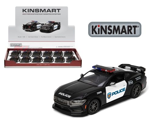 Kinsmart 1:38 2024 Ford Mustang Dark Horse Police Edition (KT5455DP) – Display Tray Set of 12