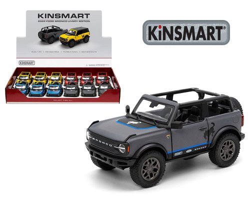 Kinsmart 1:34 2022 Ford Bronco Livery Edition with Open Top (KT5438DFA) – 4 Colors – Display Tray Set of 12