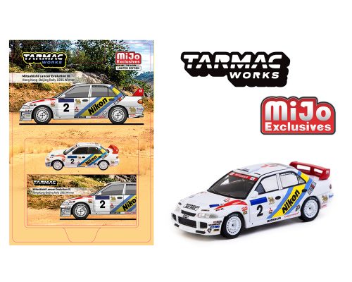 (Preorder) Tarmac Works 1:64 Mitsubishi Lancer Evolution III #2 Hong Kong-Beijing Rally 1995 Winner – MiJo Exclusives