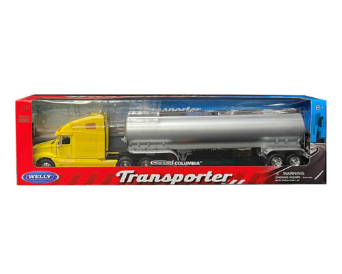 Welly 1:32 Freightliner Columbia Yellow with Silver Tanker – Transporter