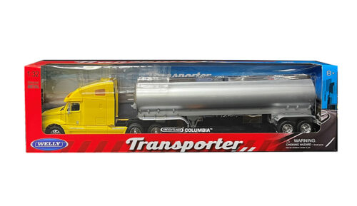 Welly 1:32 Freightliner Columbia Yellow with Silver Tanker – Transporter