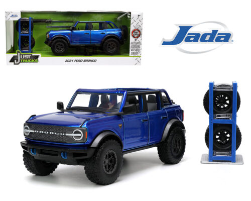 Jada 1:24 2021 Ford Bronco – Blue – Just Trucks with Rack & Wheels