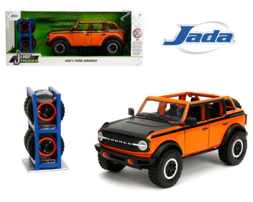 Jada 1:24 2021 Ford Bronco Open Top – Orange – Just Trucks with Rack & Wheels