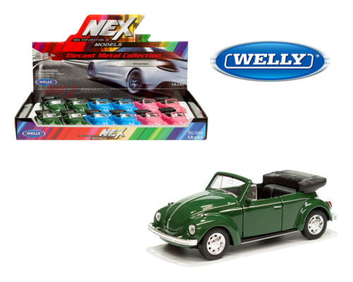 Welly 4.75″ Volkswagen Beetle Convertible 1:38 – 3 Colors – Display Tray Set of 12