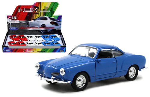 Welly 4.75″ Volkswagen Karmann Ghia Coupe P/B (Blue-Red-White-Yellow) – Display Tray Box Set of 12