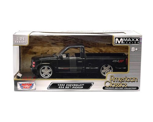 Motormax 1:24 1992 Chevrolet 454 SS Pickup with Custom Wheels – Black – American Classics Mmaxx Design