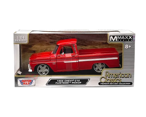 Motormax 1:24 1966 Chevrolet C10 Fleetside Pickup with Custom Wheels – Red – American Classics Mmaxx Design