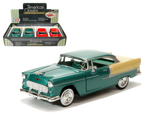 Motormax 1:24 1955 GMC Chevrolet Bel Air 2 Tone – American Classics – Display Tray Set of 4