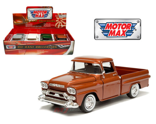 Motormax 1:24 1957 GMP Blue Chip Pickup and 1958 GMC 1000 Wideside Pickup – Display Tray Set of 4