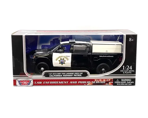 Motormax 1:27 2019 RAM 1500 Laramine Crew Cab – California Highway Patrol – Black – Law Enforcement and Public Service