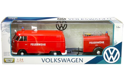 Motormax 1:24 Volkswagen T1 Fire Transport with Trailer – Red