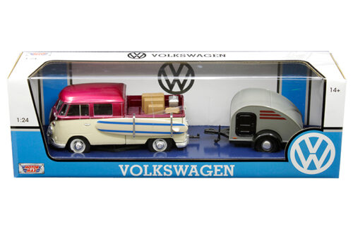 Motormax 1:24 Volkswagen T1 Pickup with Surfboard and Teardrop Trailer