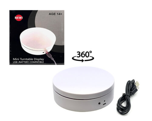 (Preorder) Mini Turntable 1:64 Scale Turntable Display 4.75″ USB / BATTERY Compatible – White