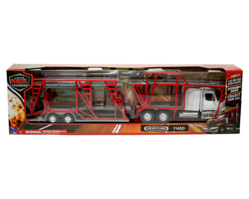 New Ray 1:32  Freightliner 114SD Auto Carrier (White-Red – Long Haul Trucker