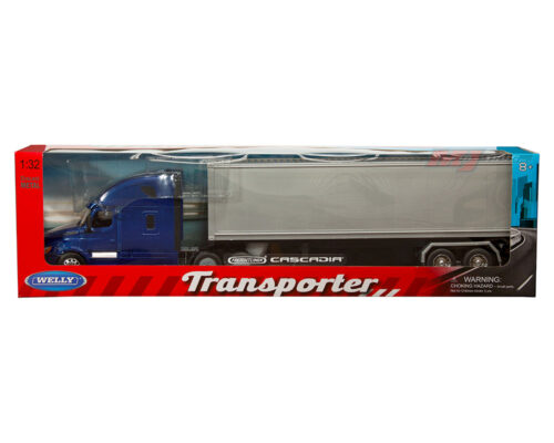 Welly 1:32 Freightliner Cascadia Container – Blue with Plain Grey Container – Transporter