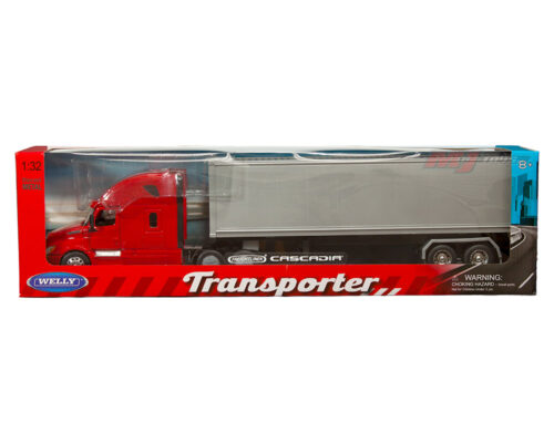 Welly 1:32 Freightliner Cascadia Container – Red with Plain Grey Container – Transporter