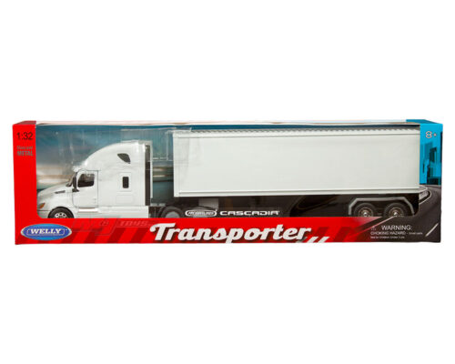 Welly 1:32 Freightliner Cascadia Container – White with Plain White Container – Transporter