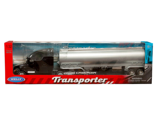 Welly 1:32 Freightliner Cascadia Tanker – Black with Plain Silver Tanker – Transporter