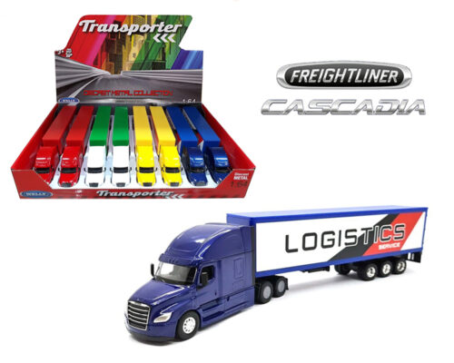 Welly 1:64 Freightliner Cascadia Tractor Trailer – Transporter – Display Tray Set of 8