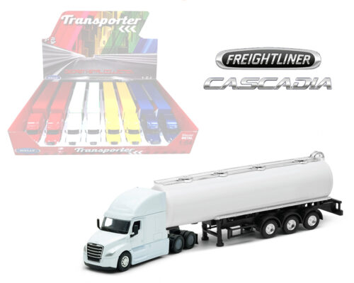 Welly 1:64 Freightliner Cascadia Tractor Trailer Tanker White- Transporter – Display Tray Set of 8